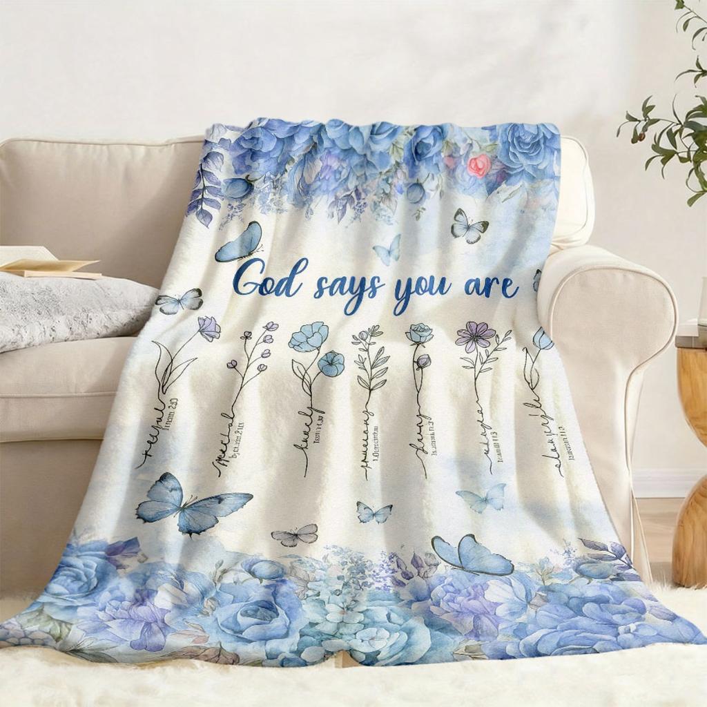 New Arrivals: A Single Christian Women'S Baptism Blanket Featuring a Floral And Butterfly Design with Uplifting Scripture