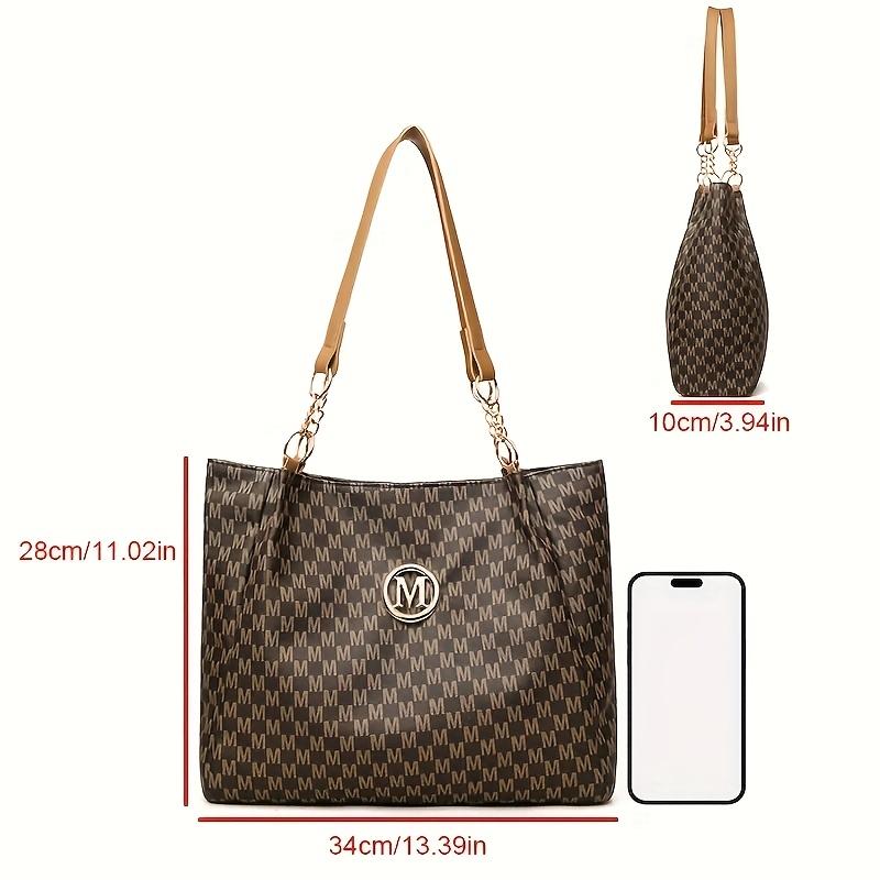 Ladies' PU Retro M Print Large Capacity Spring and Summer Travel Vacation Zipper Switch Shoulder Bag, Crossbody Bag, Handbag, Tote Bag