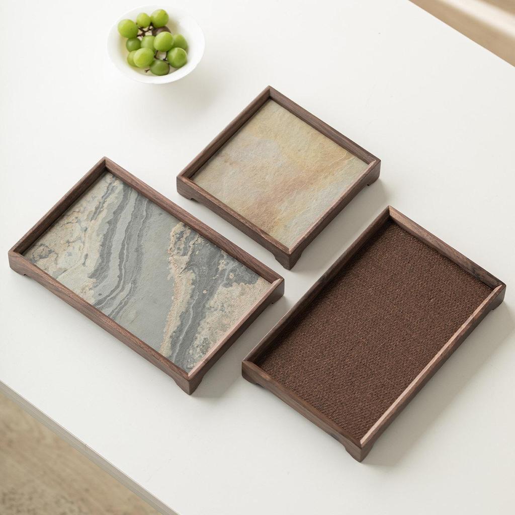 Light Luxury Chinese Walnut Wood Tray: Retro Dinner Plate, Fruit Bowl, Tea Tray, Coaster, Tea Set Accessory