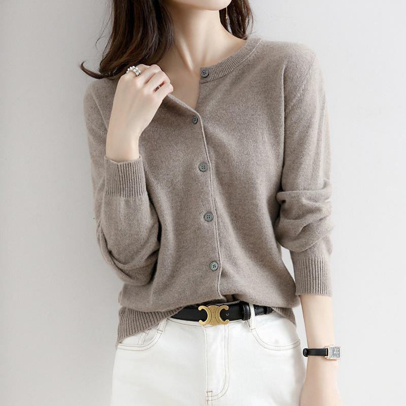 "Women's Loose Slim Knitted Cardigan Sweater - Versatile Round Neck Short Top"