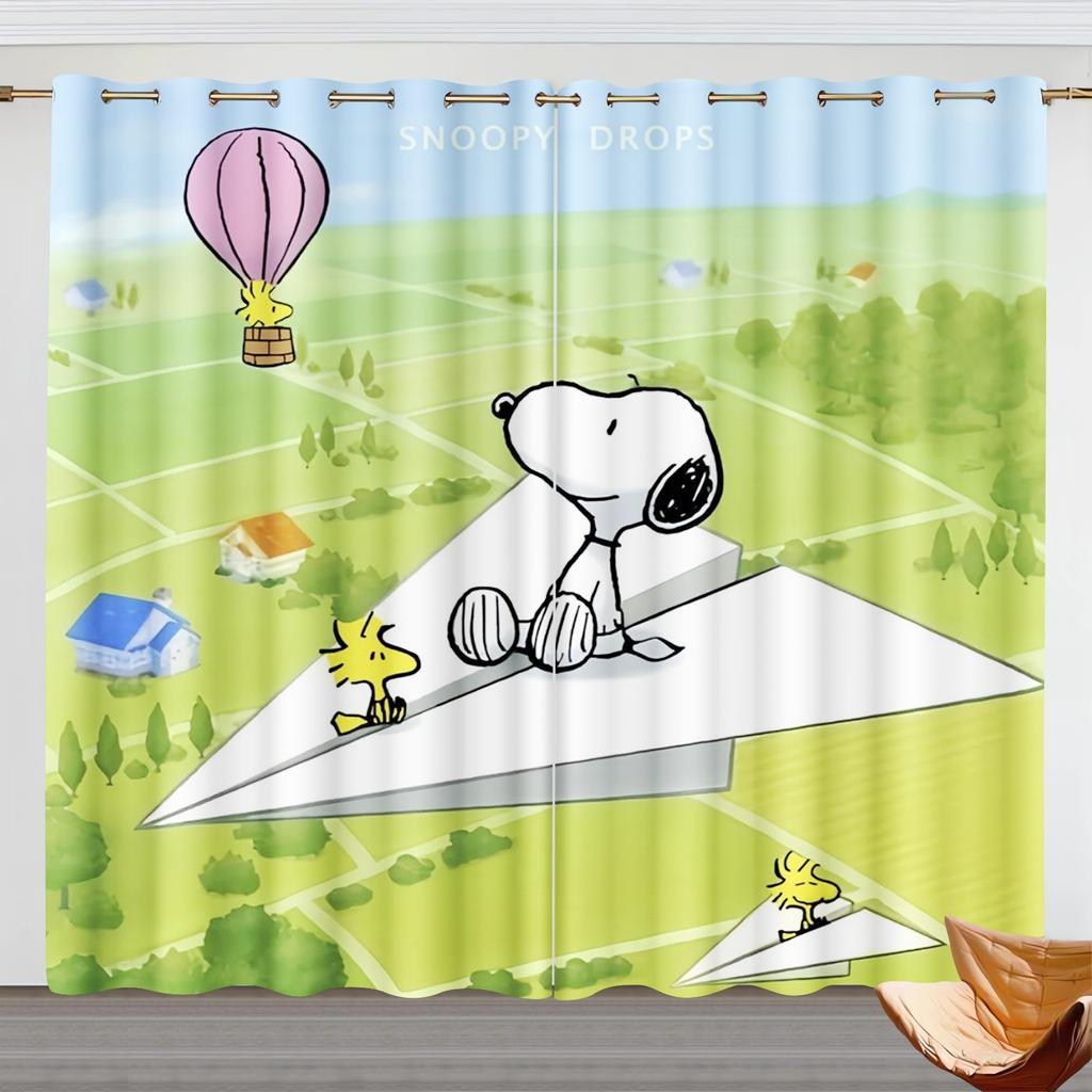 Cartoon Snoopy Curtain Children Polyester Happy Puppy Decoration Suitable Bedroom Kids Room Gifts Darkening Ideal For