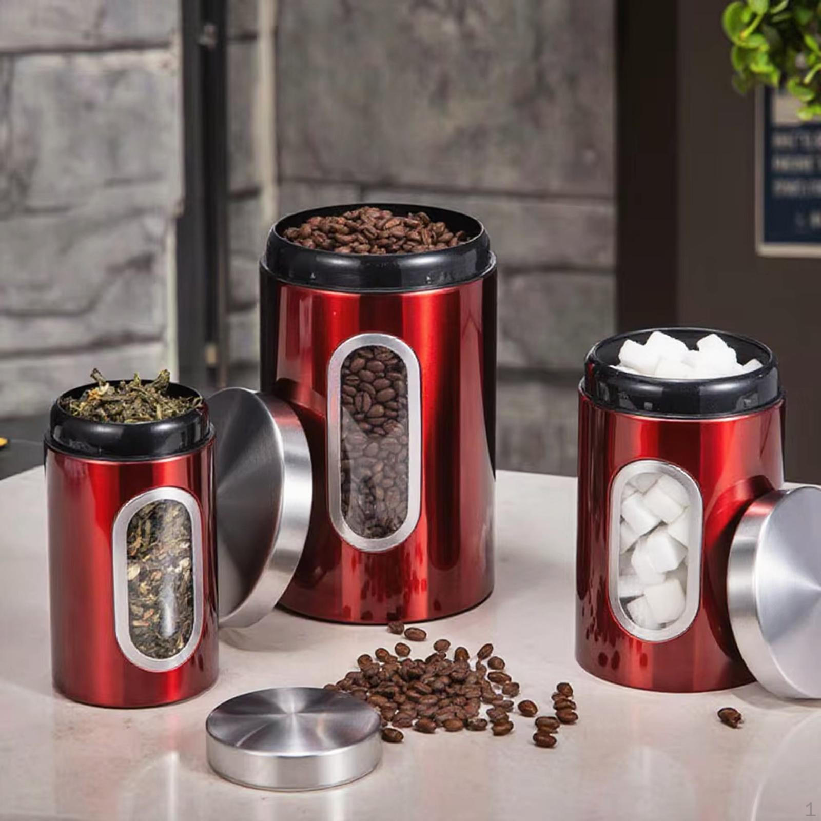 

3x Stainless Steel Jars with Clear Window,Household Cookie Kitchen Bottles Food Storage Containers