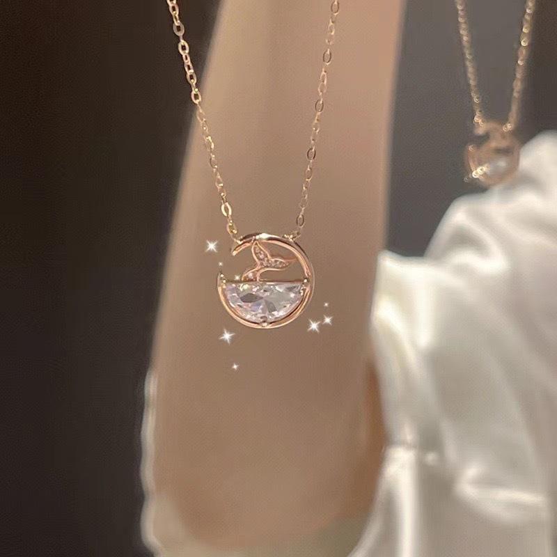 Whale Tail Necklace Women'S Light Luxury Niche Design High-End Mermaid Pendant Collarbone Chain Jewelry Premium