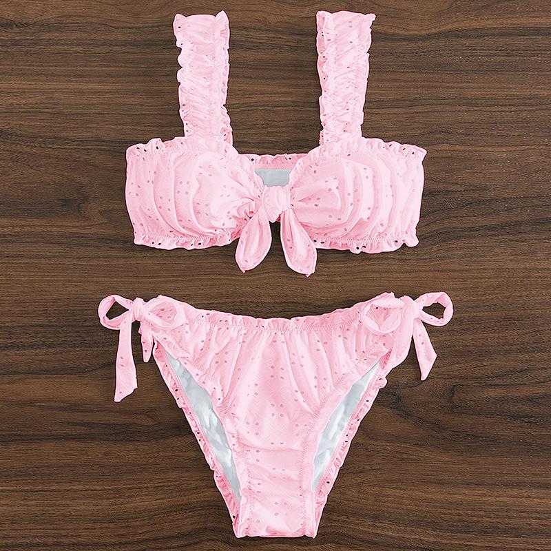 

Бикини с узлом спереди и завязками по бокам, однотонный купальник, женская купальная одежда, женский сексуальный купальник для купания, плавания, пляжная одежда XL розовый