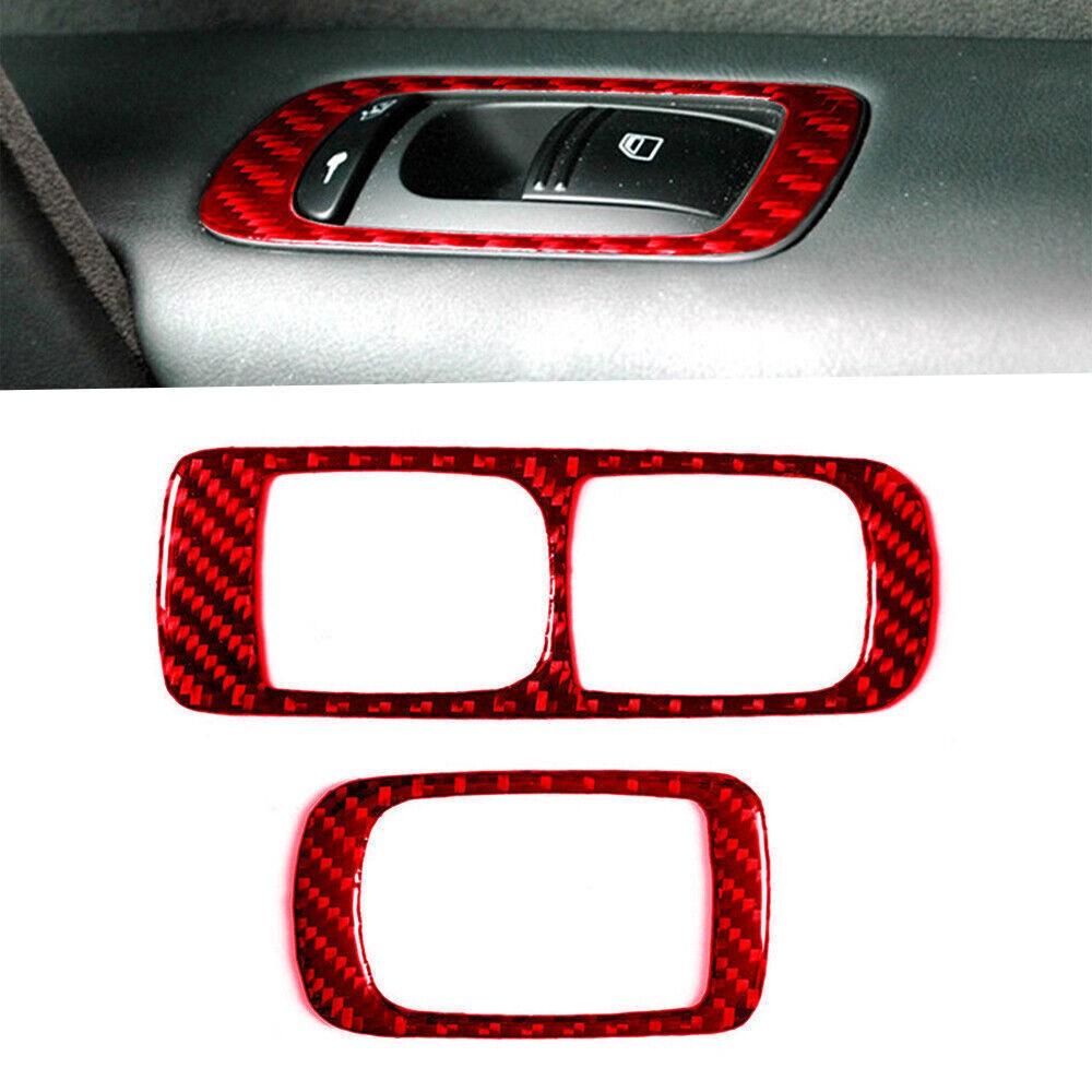 2Pcs For Porsche Cayenne 03-10 Red Carbon Fiber Front Window Switch Panel Cover