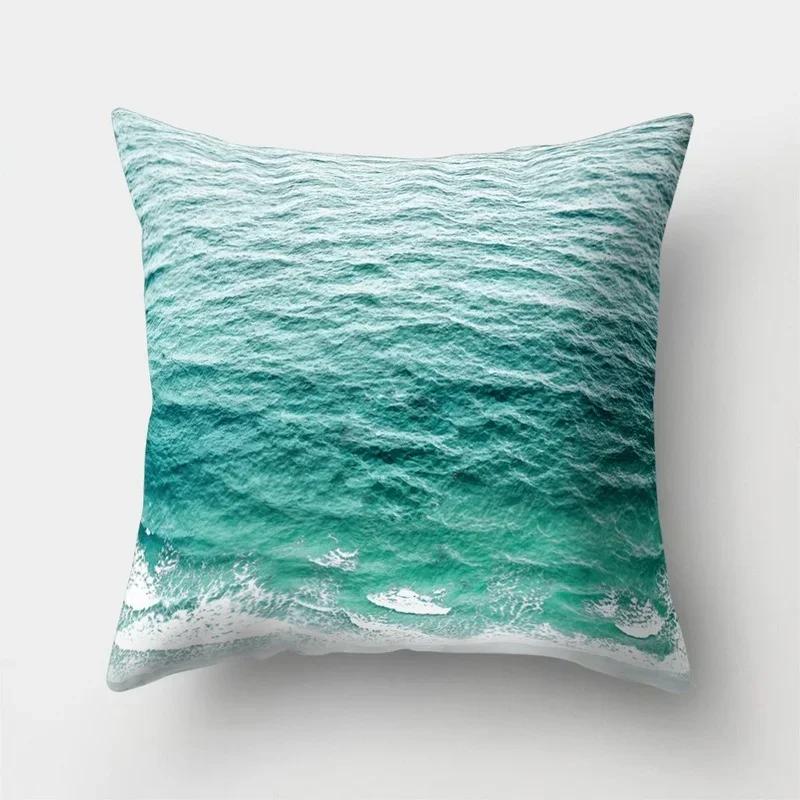 Sea Waves Beach Pillowcase Office Cushion Creative Home Car Sofa  Lumbar Cushion Cover Sea View Decor Pillow Case 45x45cm