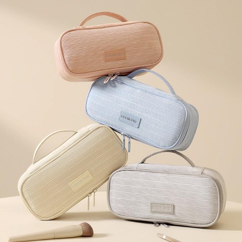 Luxury Large Capacity Storage Bag Portable Multi-functional Cosmetic Bag Solid Color Corduroy Makeup Handbag Travel