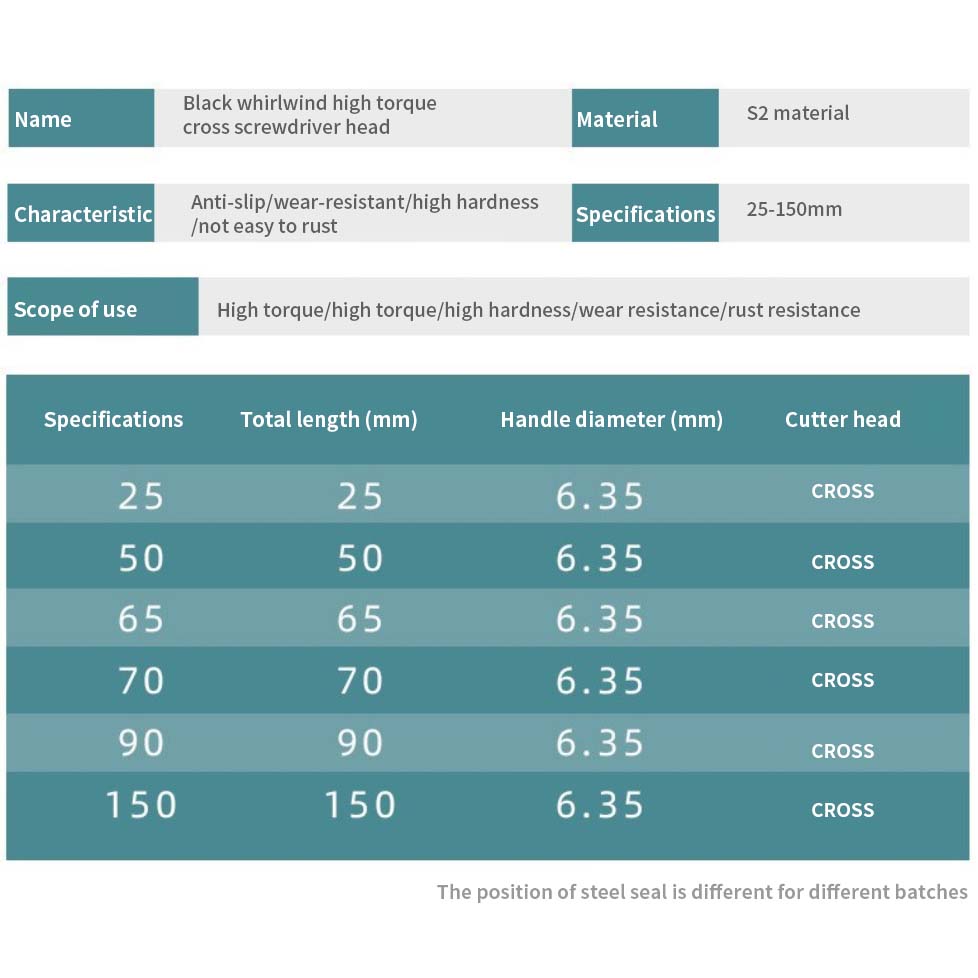 6PCS Magnetic Cross Screwdriver Head 25/50/65/70/90/150mm Anti-Rust Bits 1/4 Inch Hexagon Bit For Electric Screwdriver