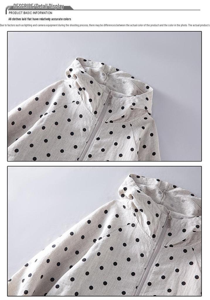 Felpa Giacca con Cappuccio e Zip a Pois in Lino Primavera 2026 per Donna