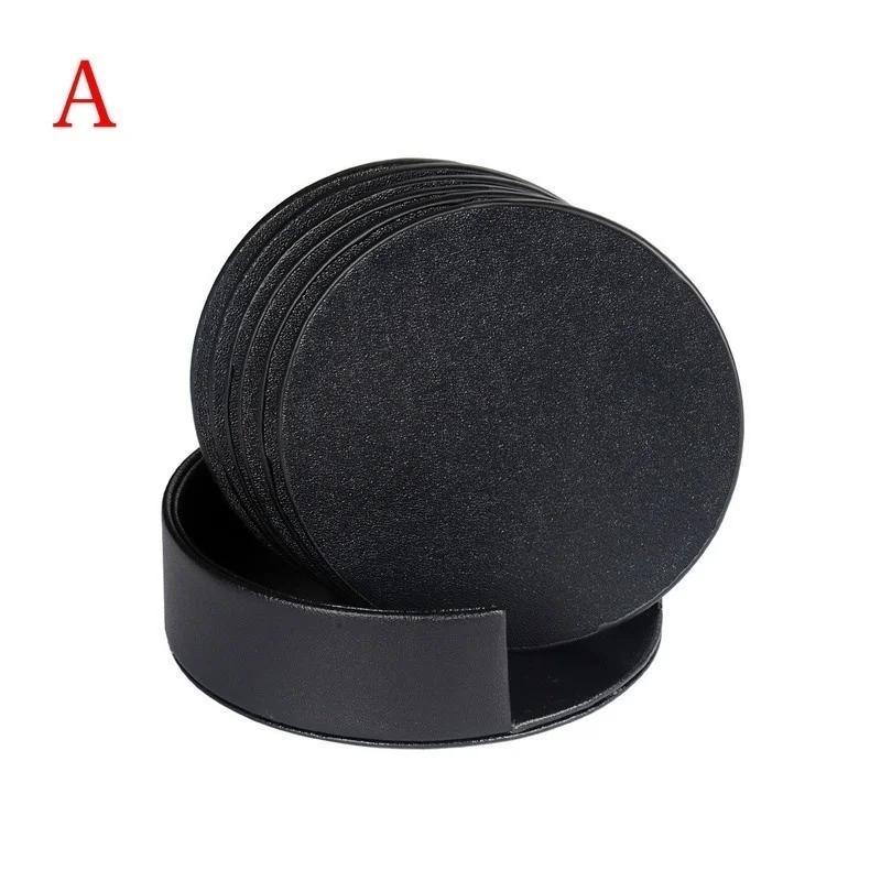 6 Pcs Home Kitchen Marble Pattern Cup Coaster Creative Round Edge Cup Mat Drink Mat Pu Leather Cup Pad Thermal Insulation