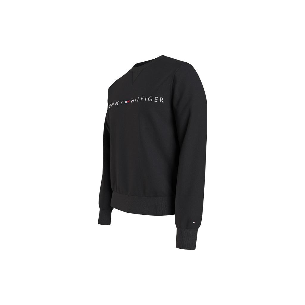 Tommy Hilfiger Solid Color Fleece Letter Print Pullover Straight Cut Round Neck Autumn Winter Sweatshirt Men Sweatshirt Black 78D8989-065