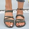 Rimocy Summer Flat Heel Sandals for Women Casual Plus Size 42 Beach Slippers Woman Pu Leather Strap Slip-On Gladiator Sandals