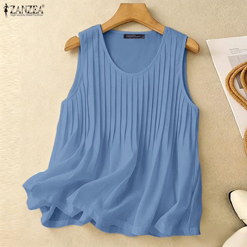 ZANZEA Women Casual Round Neck Solid Color Loose Sleeveless Tank Tops