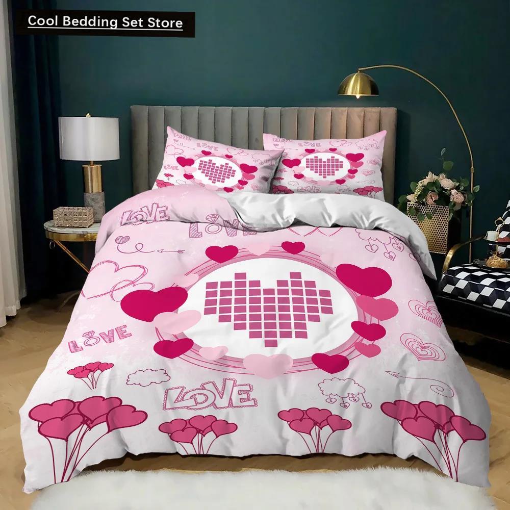 Room Decor Home Bedding Sets 2/3pcs Red Heart Printing Queen Size Pillowcase Duvet Cover Set Polyester Bedclothes