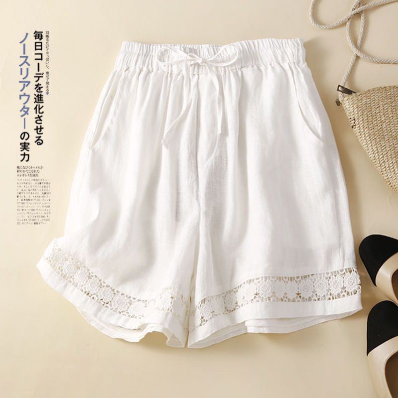 Summer Women Thin Elastic Waist Shorts Female Cotton Linen Casual Shorts Ladies Loose Wide-leg Short Pants