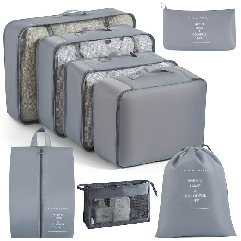 Eight-Piece Waterproof Travel Storage Bag Set for Business Trips - Large Capacity