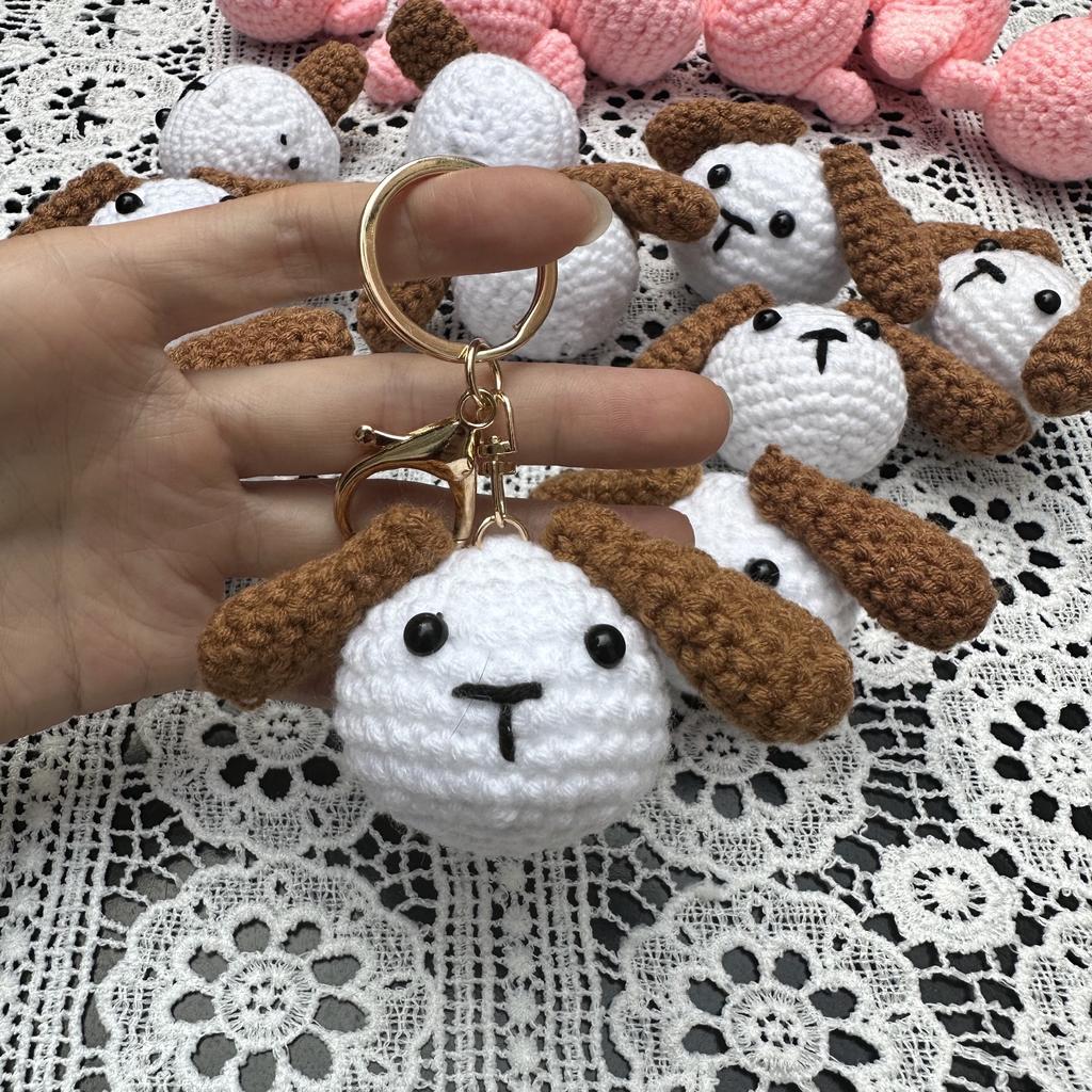 Handmade wool crocheted cartoon sunny day doll dog pig sheep chicken fox rabbit animal diy doll head key chain bag decoration