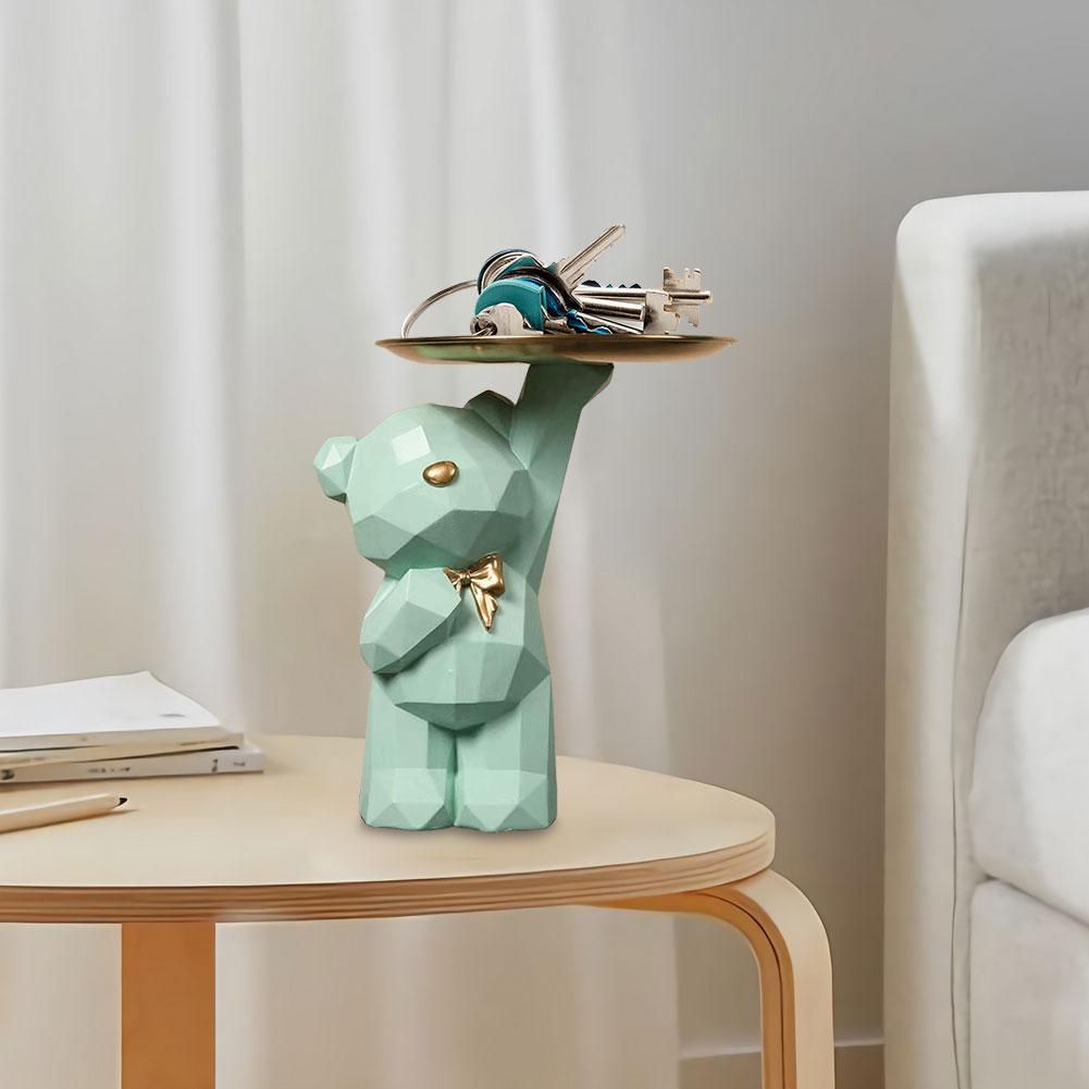 Resin Geometric Bear Statue Floor Tray Ornament Cute Bear Storage Tray Statue Table Decoration for Home Decor Bookshelf Decor
