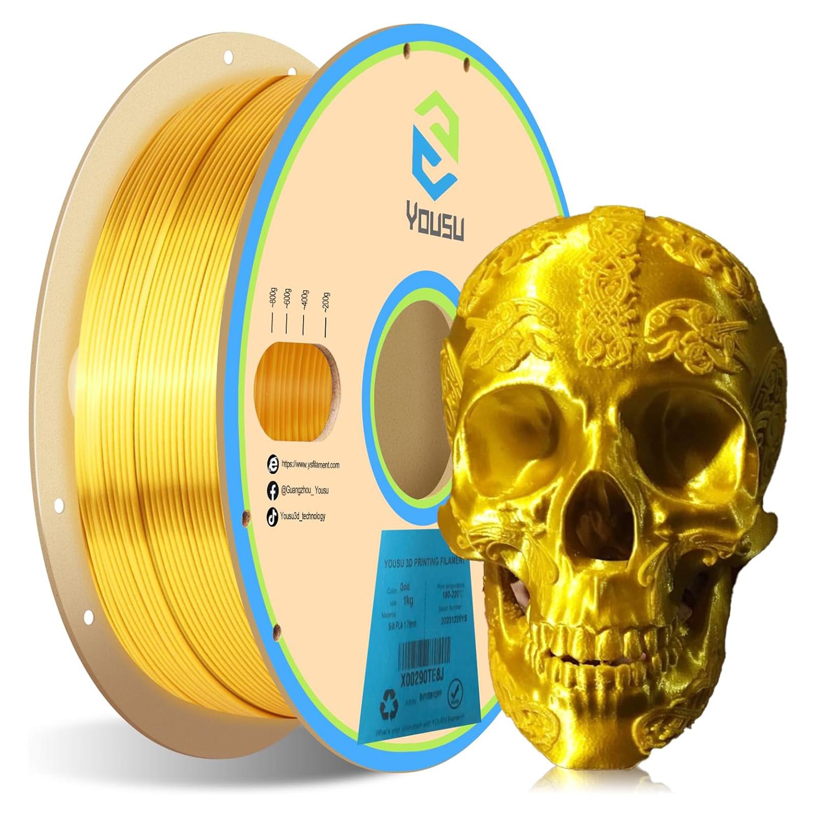 YOUSU PLA Шелковая нить для 3D-принтера 1,75 мм Точность размеров + 0,03 мм Материал для 3D-печати золотой