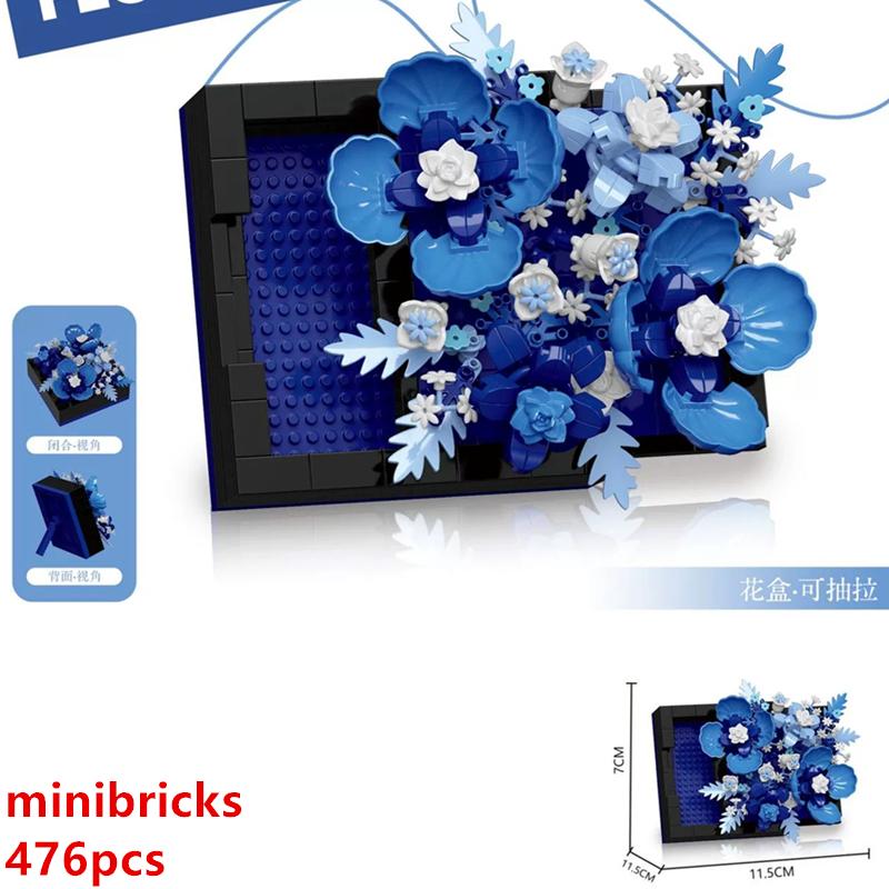 

DIY 3D Famous Rose Hibiscus Eternal Immortal Flowers Painting Frame Art Easel Exhibition Building Blocks Model Bricks Sets Toy