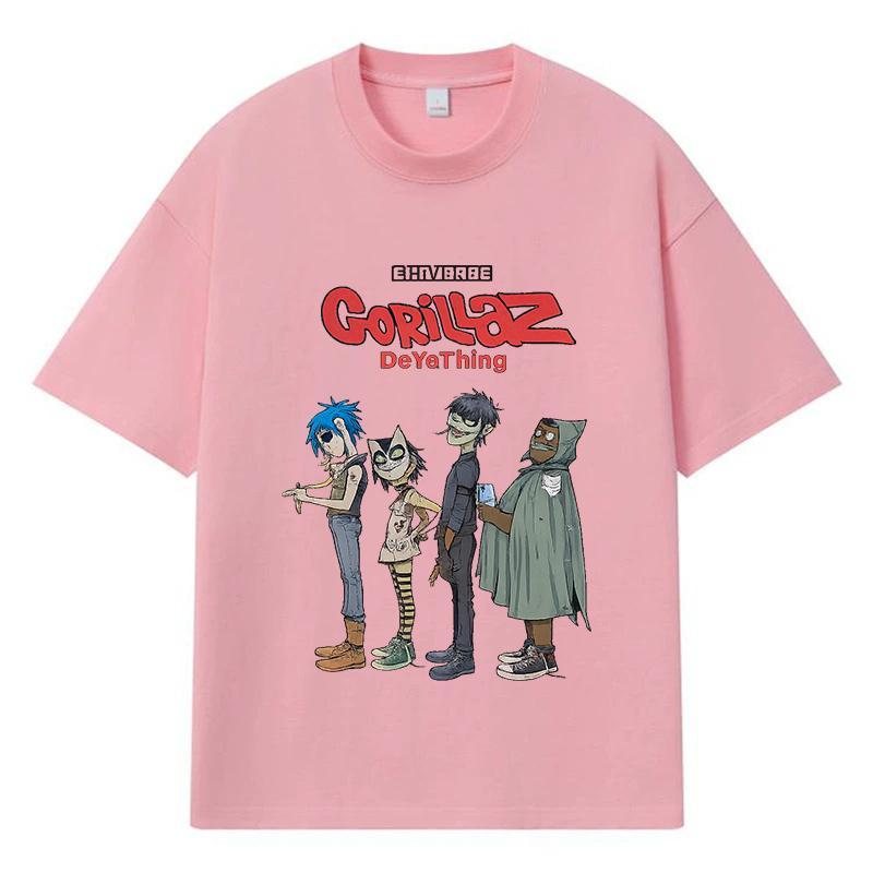 

2026 Gorillaz DeterThin Патерн Y2k Харадзюку Вуличний одяг 100% Бавовна Футболка Повсякденна Оверсайз Літня Чоловіча Футболка XL рожевий
