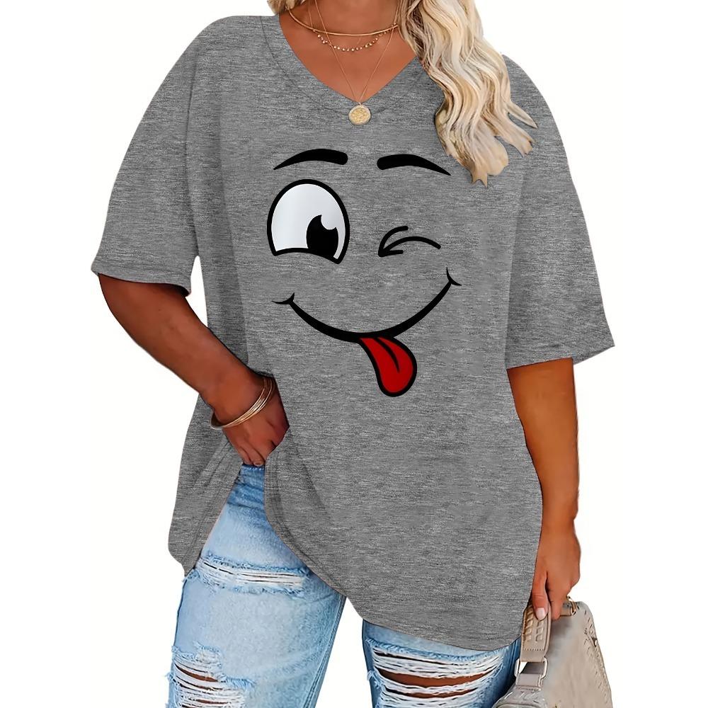 

Plus Size, Plus Size Women s Fashion Letter Print Loose Drop Shoulder Half Sleeve Shirt High Quality Women s Top Casual V-Neck T-Shirt 5XL
