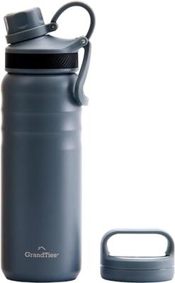 GRANDTIES Borraccia Premium Termica Sottovuoto, Acciaio Inossidabile, Bocca Larga, 709ml - Include Due Tappi e Ampia Apertura Facile da Pulire (Grigio pietra)