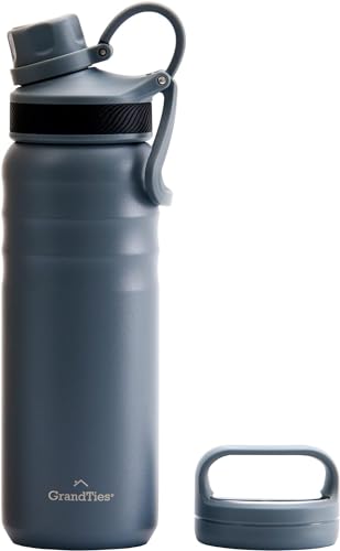 

GRANDTIES Premium Vacuum Insulated Water Bottle, Stainless Steel Wide Mouth, 709ml - Includes Two Lids & Easy-to-Clean Large Opening (Stone Gray)