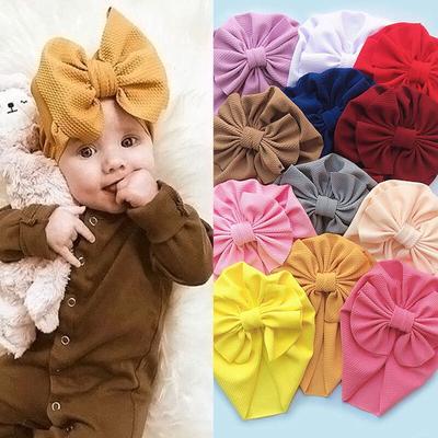 Big Bowknot Baby Hat Solid Color Newborn Autumn Winter Bonnet Hat Warm Kids Turban Beanie Cap Baby Accessories