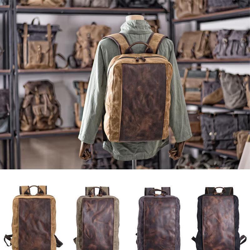 Men's Vintage Crazy Horse Leather Backpack