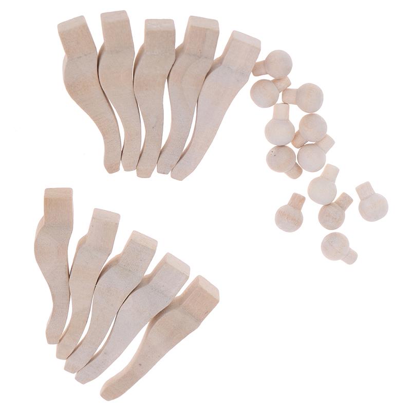 10 Adet Ahşap Masa Ayağı/12 Adet Çekmece Yuvarlak Çekme Kolu 1/12 Bebek Evi Dekorasyonu İçin