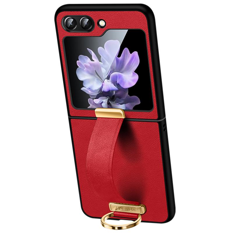 

Fashion Series for Samsung Galaxy Z Flip7 FE 5G/Z Flip6 5G Case Wristband Kickstand Leather+PC Phone Cover Red