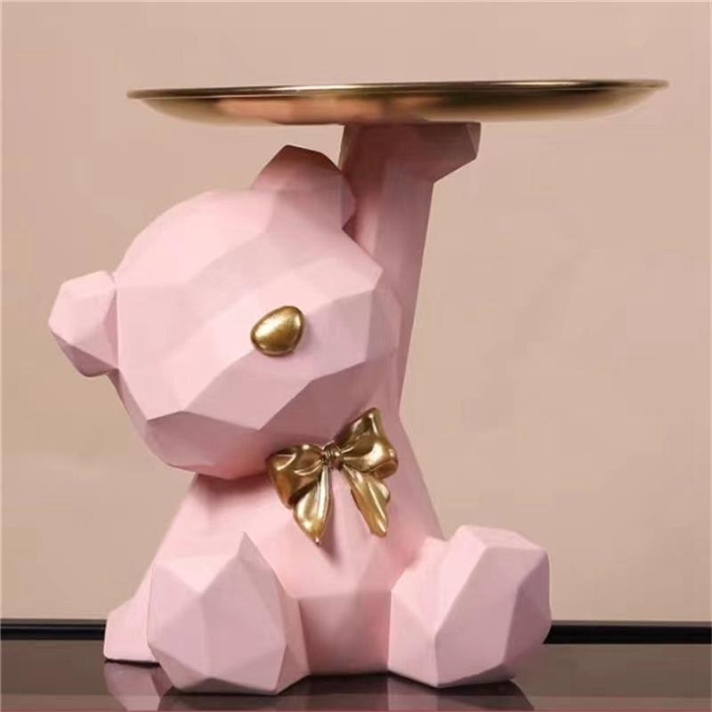 Storage Tray Statue Key Holder Figurine, Jewelry Earrings Lipsticks Tray, Bear Statues With Dish, Sculptures Key Bowl