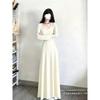 Lazy Wind Wear with Coat Long Sleeve Knitted Dress Femininity High Sense Inner Collar Bottom Long Skirt