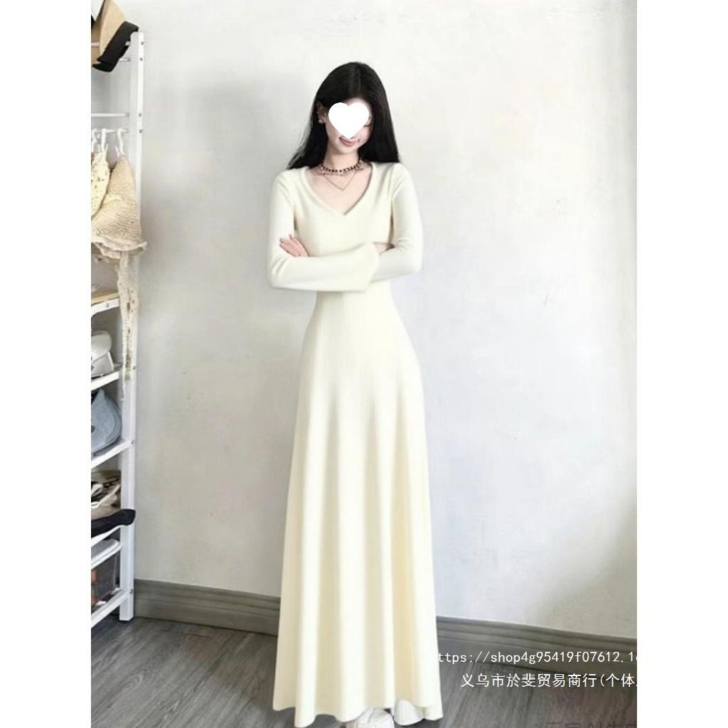 Lazy Wind Wear with Coat Long Sleeve Knitted Dress Femininity High Sense Inner Collar Bottom Long Skirt