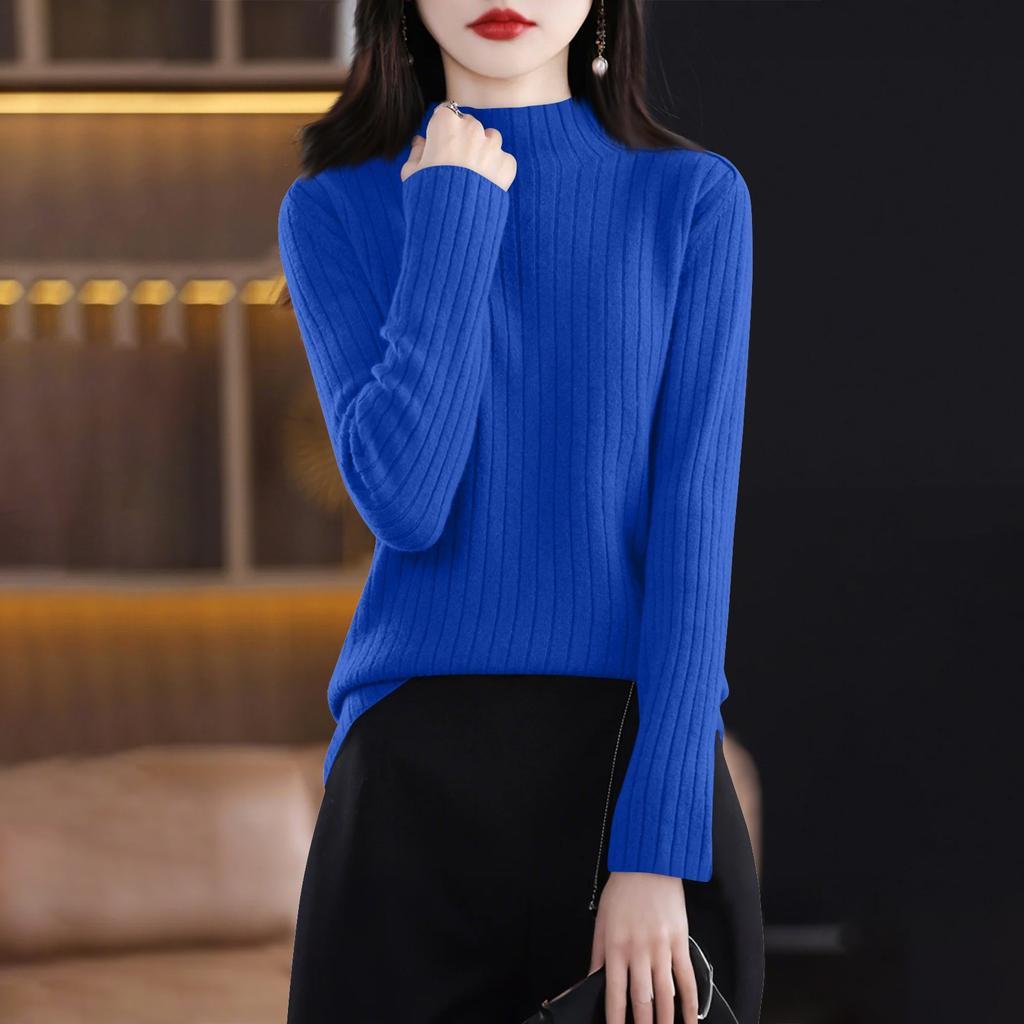 Women's Fashion Long Sleeve Solid Color Pullover Turtleneck Base Sweater Top