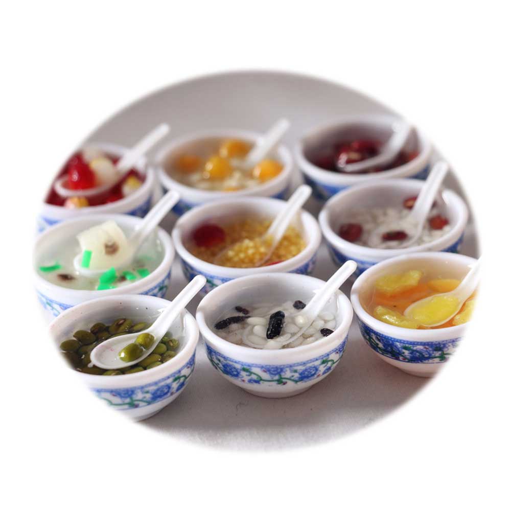 10pcs Mixed Random Miniature Bowl Soup Mini Chinese Cuisine Pretend Food for Doll House Kitchen Decor Accessories Toys Key Chain
