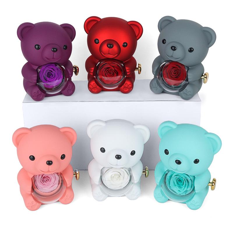 Luxurious Rotating Teddy Bear Jewelry Box with Rose Design - Ideal for Proposals & Gifts