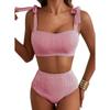 Women Two-piece Halter Vest Swimwear Sexy Striped Ruffle High Waisted Bikinis Set Female Bathing Suit Tie Strap Beachwear