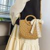 Damen Stroh Webtasche Mode Schultertasche Große Kapazität Handgewebte Tragetasche Kordelzug Schicke Hobo-Tasche Sommer Strandtasche