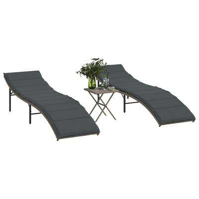 Vidaxl Sun Loungers with Table, 2 Pcs, Grey, Poly Rattan