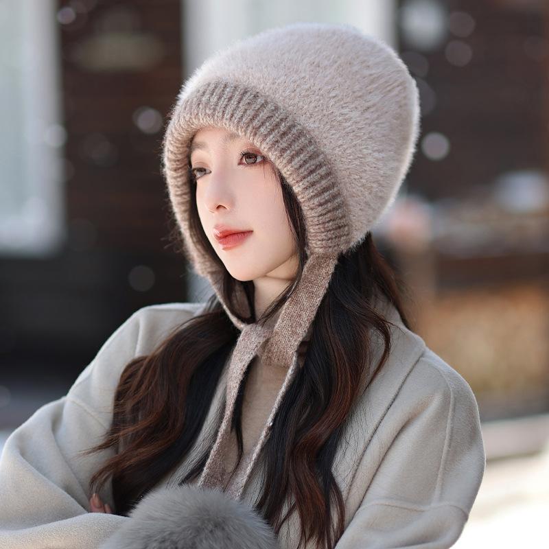 

Осенне-зимние женские ветрозащитные и теплые утолщенные вязаные шерстяные шапки, модные и универсальные повседневные шапки на большой обхват головы, закрывающие уши One Size