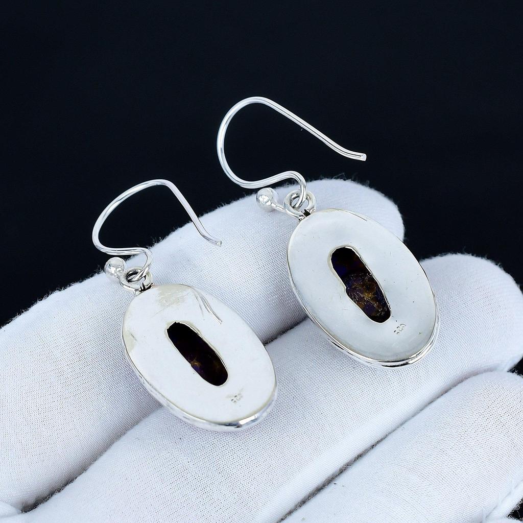 Purple Copper Turquoise Gemstone Earrings, 925 Sterling Silver Earrings, Handmade Silver Earrings For Gift, Turquoise Dangle Earrings Christmas Gift