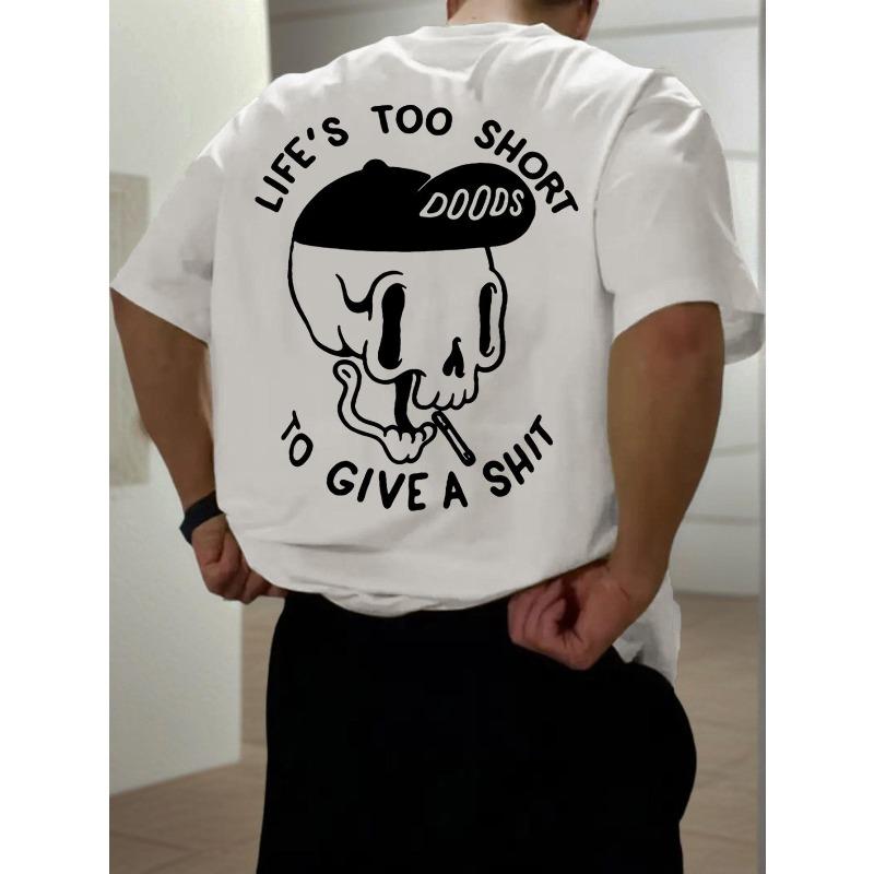 

European Size 1pc Men s Short-Sleeve T-Shirt - Street-style Skull Print Men s Loose-Fit Short-Sleeve T-Shirt, Resistant to Pilling and Deformation 2XL белый