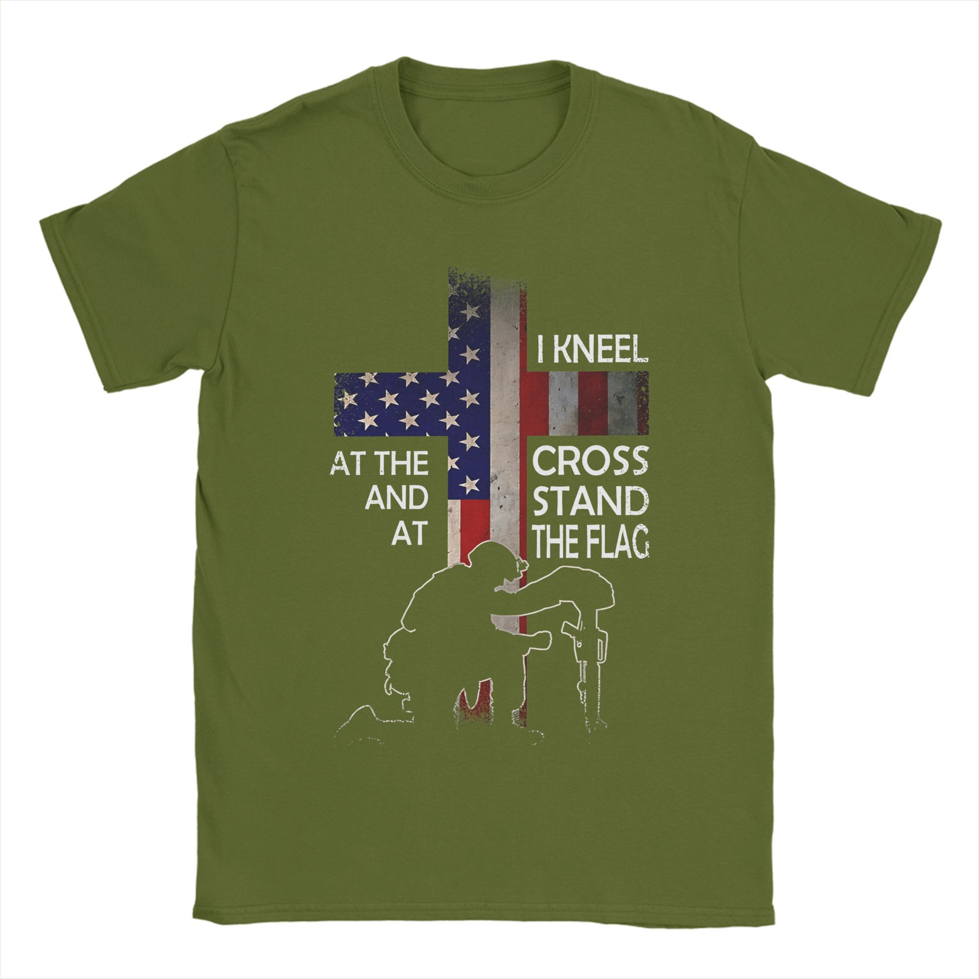 

Stand For The Flag I Kneel For The Cross T Shirts for Men 100% Cotton Fun T-Shirt Crew Neck Tees Short Sleeve Clothing 3XL
