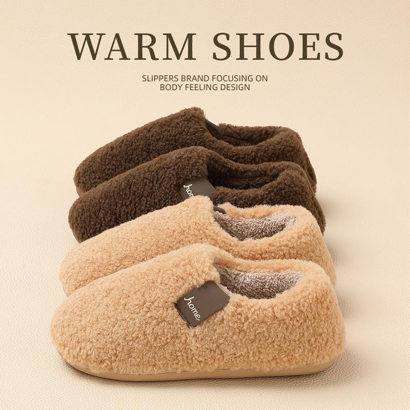 Bag heel cotton slippers winter warm home indoor new plush thick-soled fluffy cotton shoes