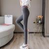 Women's High Waist Gray Fleece-Lined Leggings - Plus Size Cotton Pants for Autumn and Winter