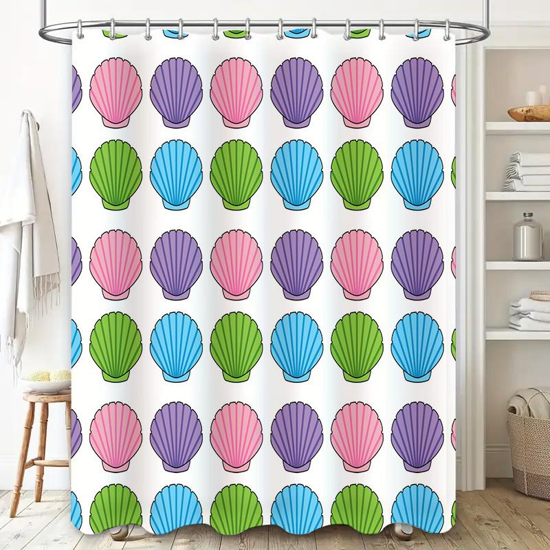 Colorful Shell Pattern Shower Curtain Waterproof Fabric Bathroom Decor Home Decoration Pink Blue Green Purple White Red Yellow B