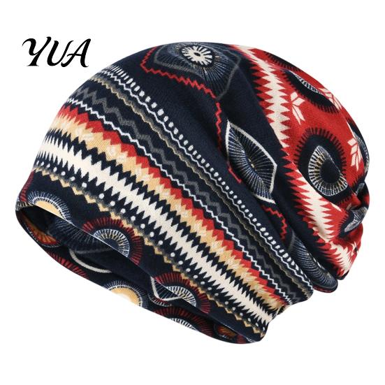 Slouchy Hat for Women Women's Geometry Print Hat, Casual Soft Stretch Skull Versatile Lazy Style Hair Tie Cap, Warm Cancer Chemo Headwear, Outdoor