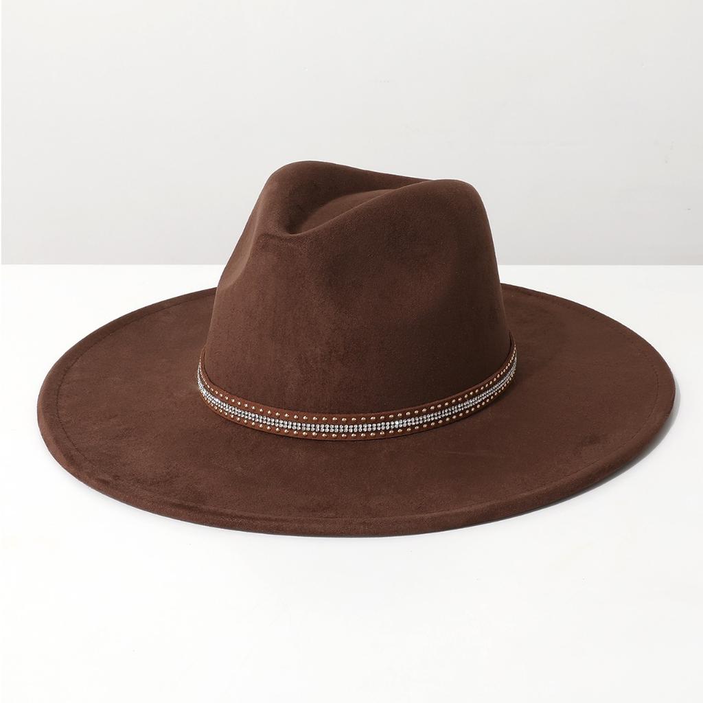 Unique suede brimmed fedora with a high-end feel, cowboy fedora, French ethnic style hat